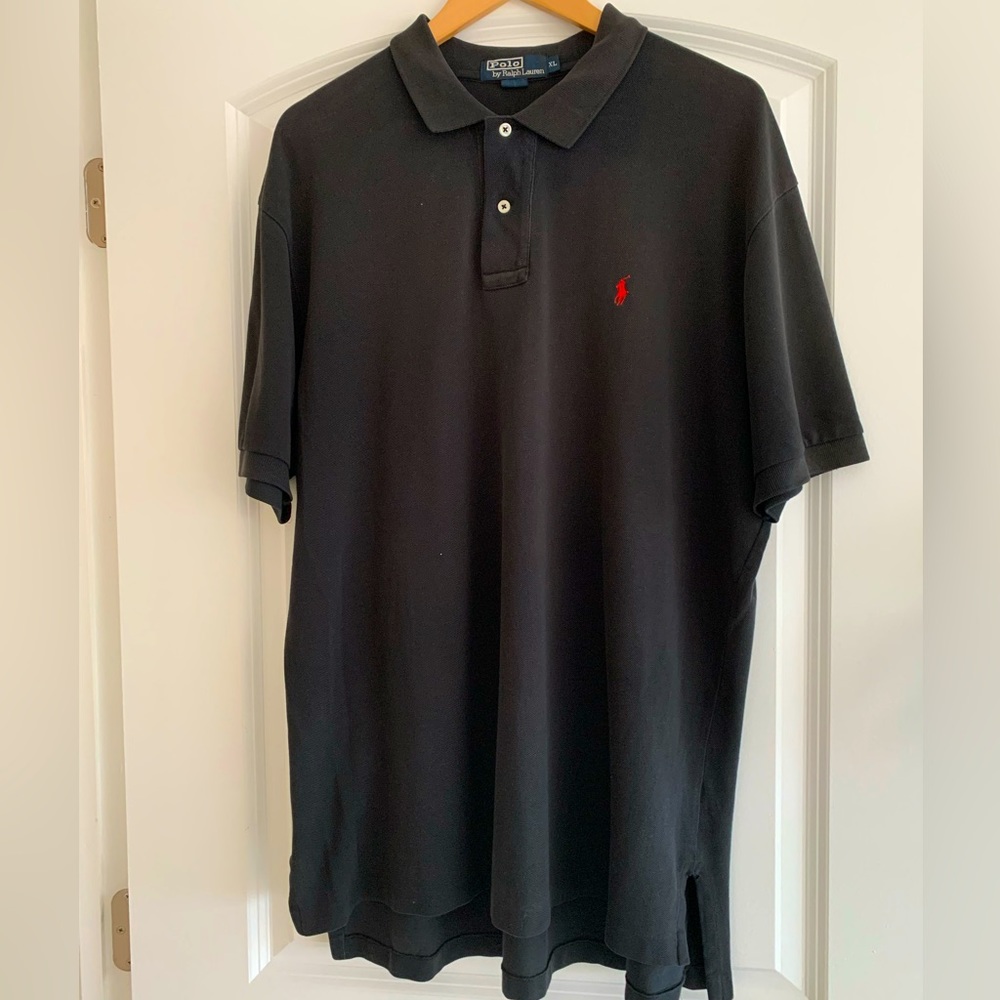 Polo Ralph Lauren Piqué Polo Black w/ Red Logo EUC - XL